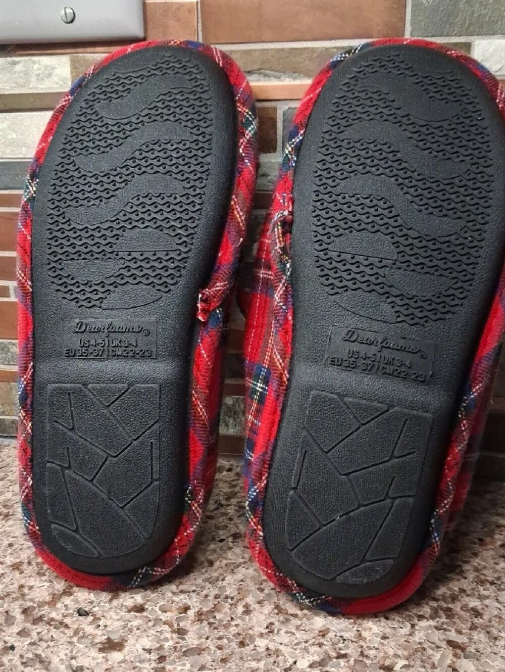 Dearfoams Red Plaid 'Lil Bear' Cozy Slip-On Slippers